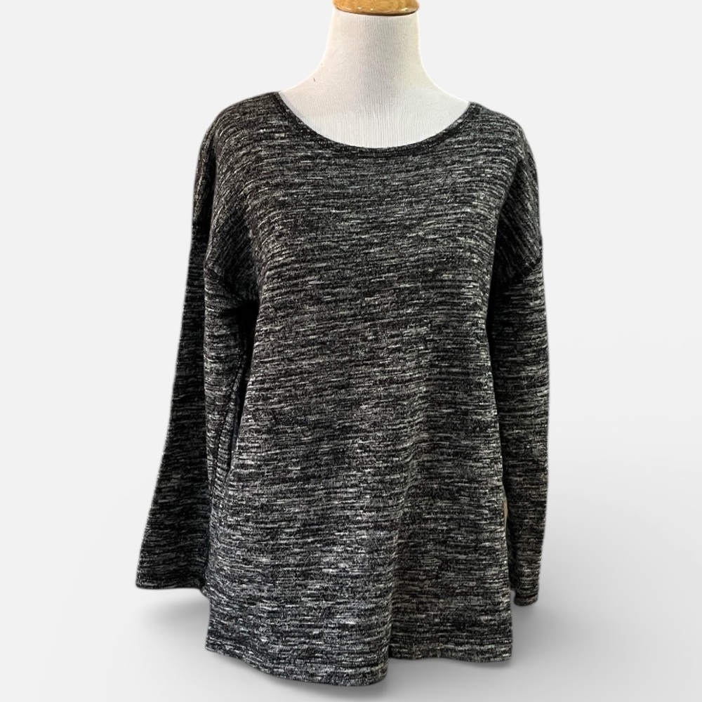 J. CREW WOOL BLEND HEAVY SWEATER HEATHERED BLACK SIZE MEDIUM